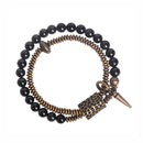 Bracelete Duplo em Obsidiana Natural e Cobre com Pingente - Linha Nepal