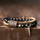 Bracelete Duplo em Obsidiana Natural e Cobre com Pingente - Linha Nepal