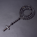 Terço em Pedras Naturais Onix e Cruz em Hematita Rosário