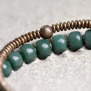 Bracelete Duplo em Cobre e Sementes de Bodhi Verde - Linha Nepal
