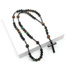 Terço em Pedras Naturais Turquesa Africana, Ônix Preto e Olho de Tigre