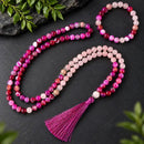 Kit Japamala com Pulseira em Rodocrosita e Quartzo Rosa - Contas 8mm