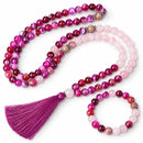Kit Japamala com Pulseira em Rodocrosita e Quartzo Rosa - Contas 8mm