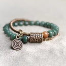 Bracelete Duplo em Cobre e Sementes de Bodhi Verde - Linha Nepal