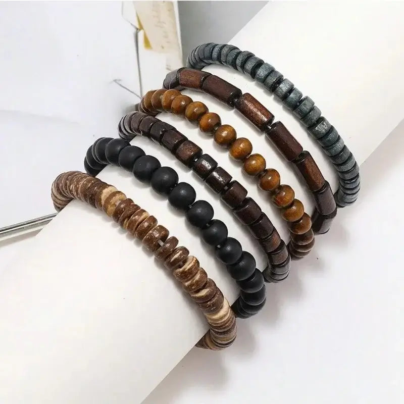 Kit Pulseiras Raízes de Madeira - Essência & Equilíbrio - 6 Unidades
