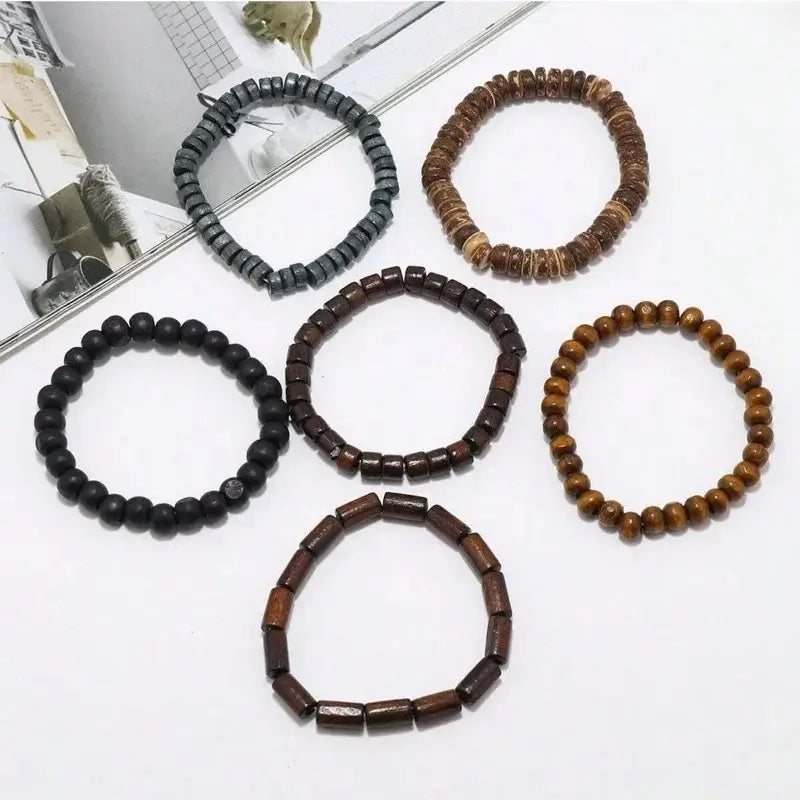 Kit Pulseiras Raízes de Madeira - Essência & Equilíbrio - 6 Unidades