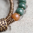 Bracelete Duplo em Cobre e Sementes de Bodhi Verde - Linha Nepal