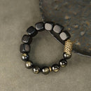 Bracelete em Obsidiana Gold, Madeira Ébano, Cobre e Bronze Martelado à Mão - Linha Nepal