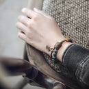 Bracelete Duplo em Cobre e Sementes de Bodhi Verde - Linha Nepal