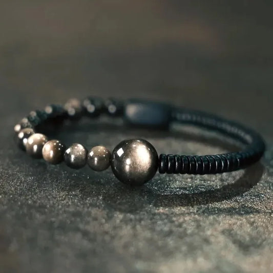 Bracelete Moon em Obsidiana Silver e Madeira Ébano