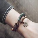 Bracelete Duplo em Cobre e Sementes de Bodhi Verde - Linha Nepal