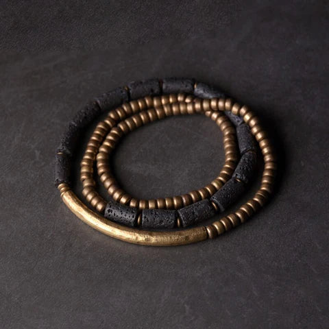 Bracelete em Cobre e Pedras Vulcânicas - Linha Nepal