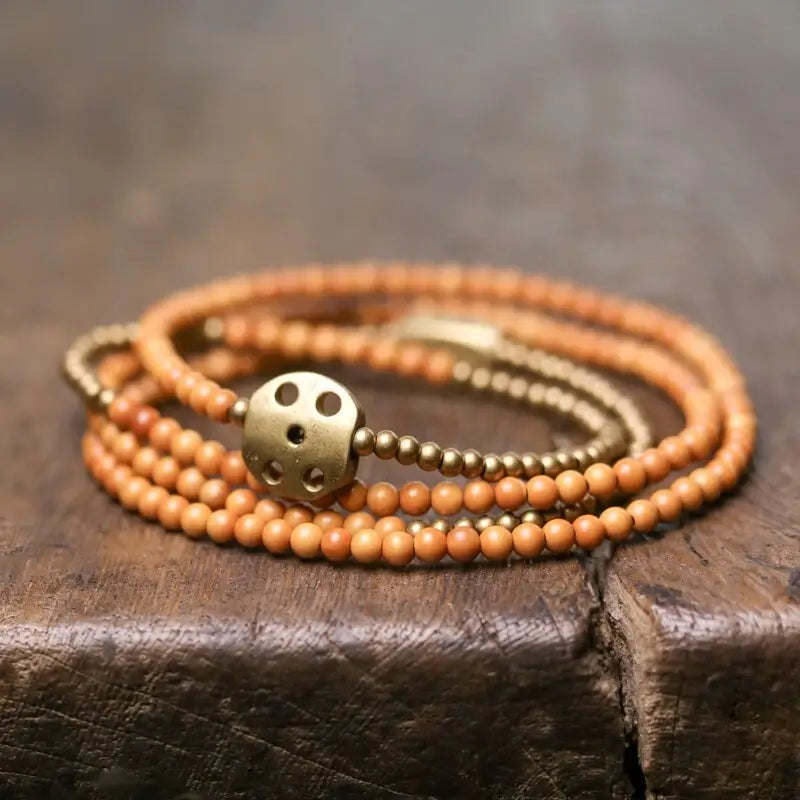 Bracelete de Cobre e Contas em Madeira - Linha Nepal