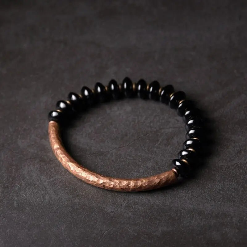 Bracelete em Onix Natural e Cobre - Linha Nepal