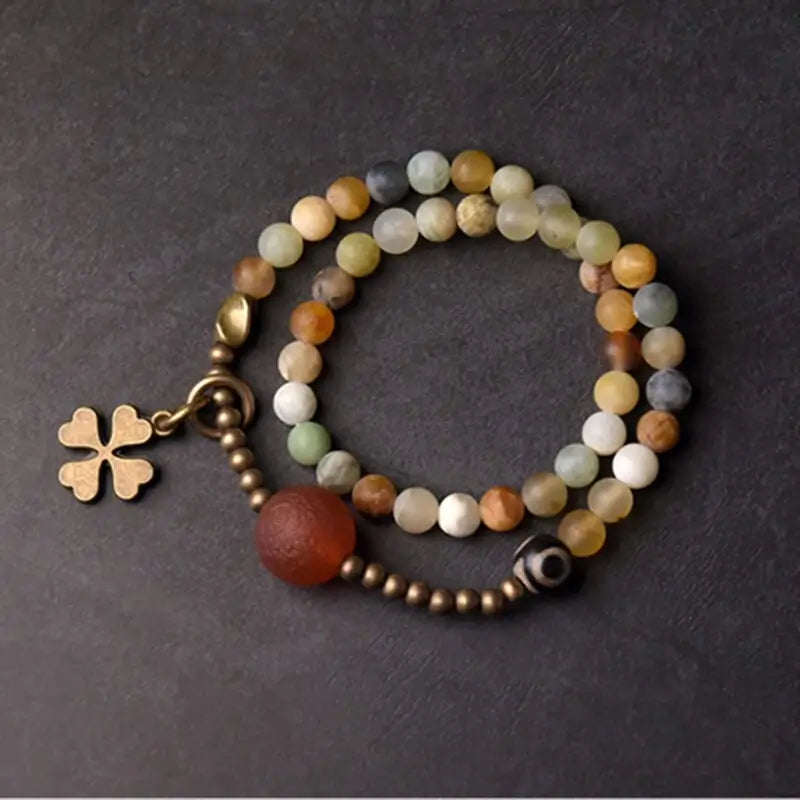 Bracelete Bhāgya em Cobre e Pedras Naturais Jaspe ou Ágata - Sorte 🍀 - Linha Nepal