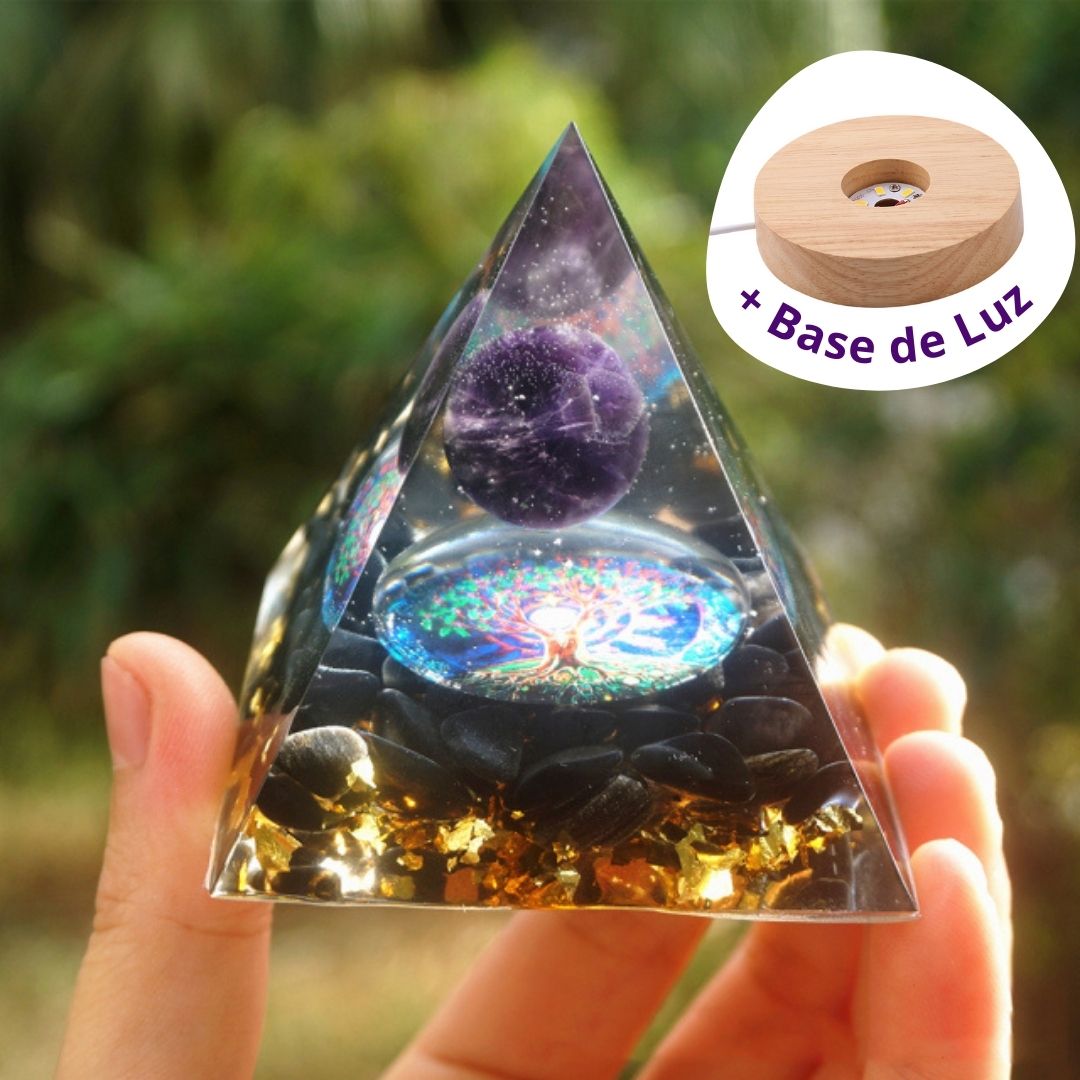 Pirâmide Orgonite em Ametista E Obsidiana Negra Natural 🌑