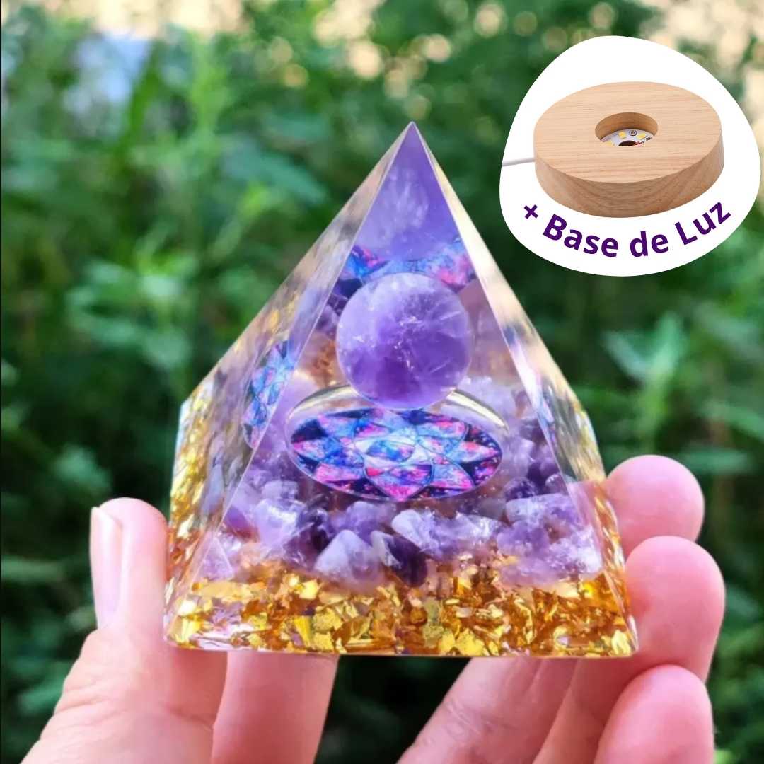 Pirâmide Orgonite em Ametista Natural - Universo 💫