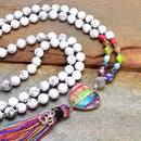 Japamala Om em Pedras Naturais Howlita e Jaspe 108 Contas