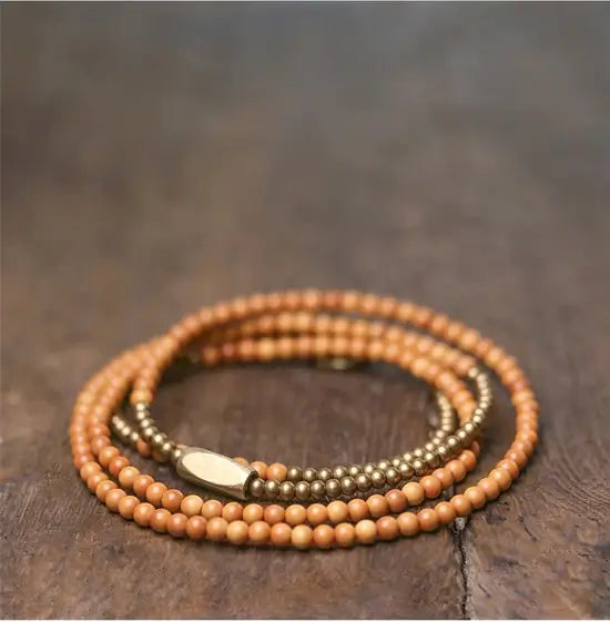 Bracelete de Cobre e Contas em Madeira - Linha Nepal