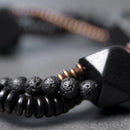 Bracelete em Cobre, Ébano e Contas de Lava Vulcânica - Linha Nepal