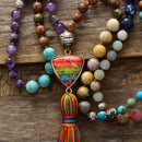Japamala em Jaspe, Turquesa, Ametista e Rodonita 108 Contas Naturais