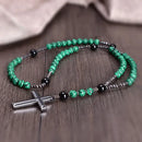 Terço em Pedras Naturais Malaquita e Onix com Cruz em Hematita Rosário