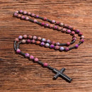 Terço em Pedras Naturais Jaspe e Cruz em Hematita Rosário