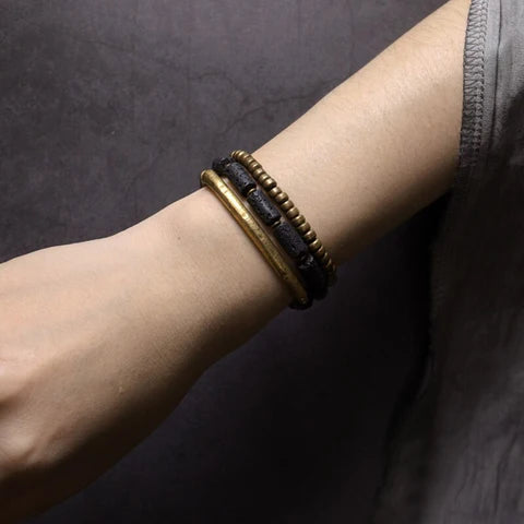 Bracelete em Cobre e Pedras Vulcânicas - Linha Nepal