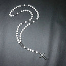 Terço em Pedras Naturais Howlita Branca com Cruz em Hematita Rosário