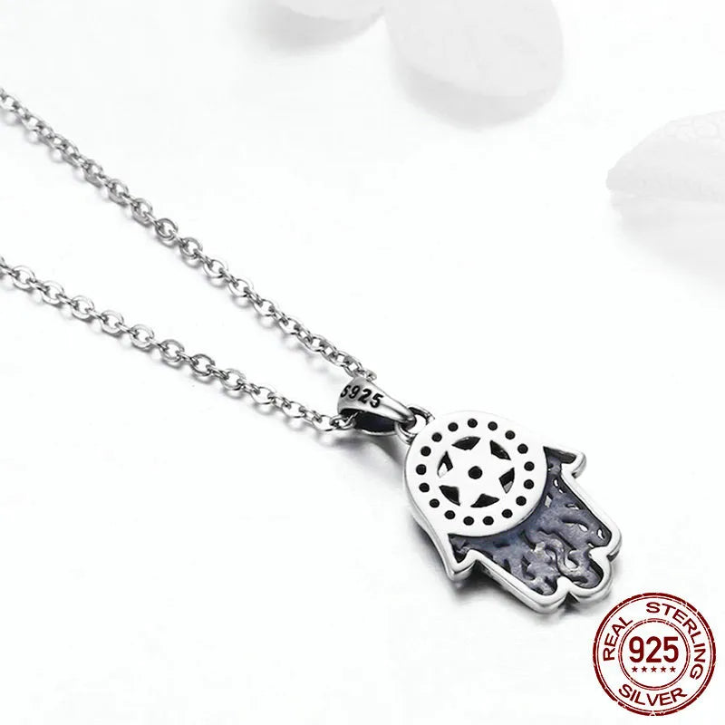 Pingente Hamsa Mão de Fátima em Prata 925 Autêntica