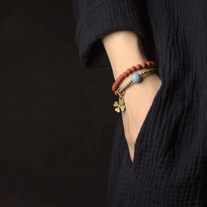 Bracelete Bhāgya em Cobre e Pedras Naturais Jaspe ou Ágata - Sorte 🍀 - Linha Nepal