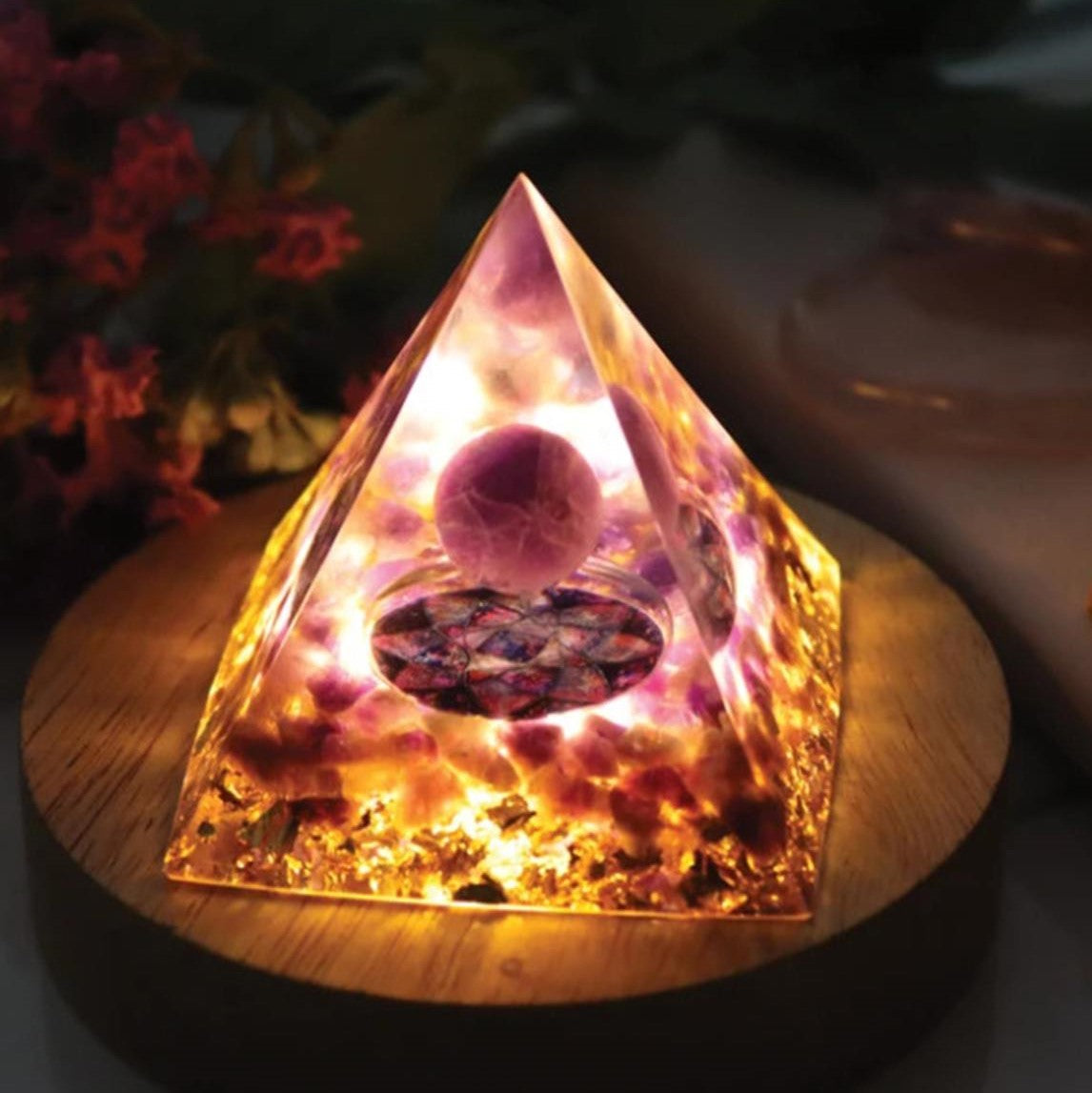 Pirâmide Orgonite em Ametista Natural - Universo 💫