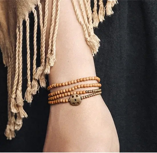 Bracelete de Cobre e Contas em Madeira - Linha Nepal
