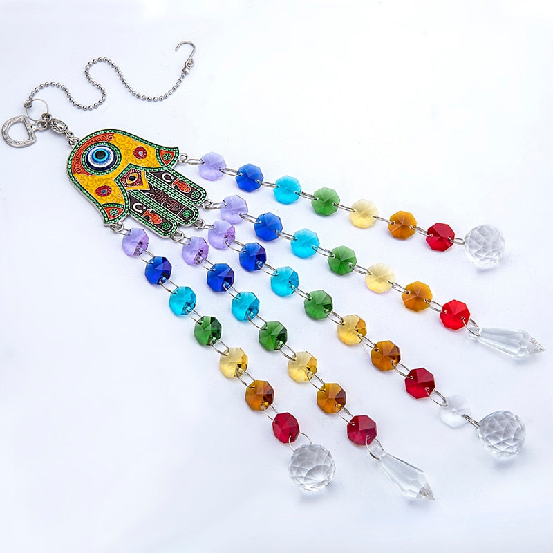 Sun Catcher Hamsa Mão de Fatima 7 Chackras - Sorte 🍀