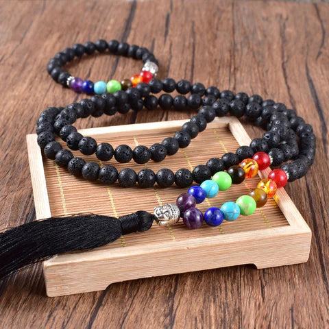 Japamala + Pulseira 7 Chakras 108 Contas - Com Pedras Vulcânicas