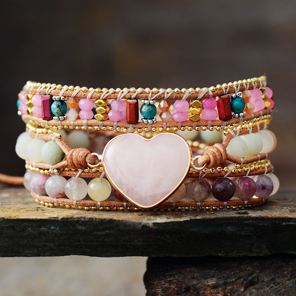 Pulseira Masala Love com Turmalina, Quartzo Rosa e Amazonita Naturais