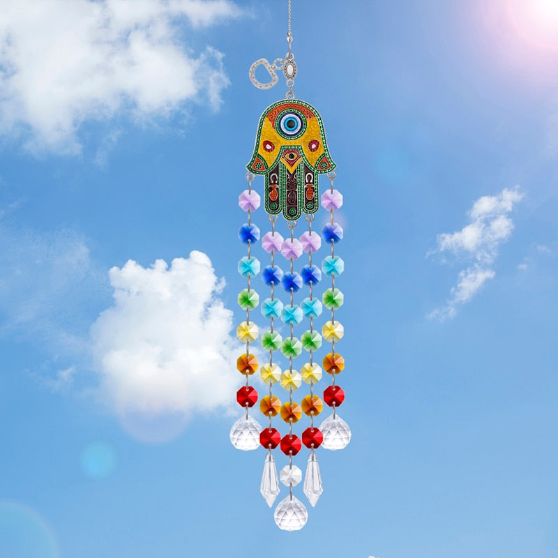 Sun Catcher Hamsa Mão de Fatima 7 Chackras - Sorte 🍀