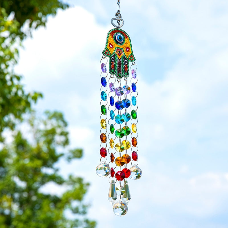 Sun Catcher Hamsa Mão de Fatima 7 Chackras - Sorte 🍀