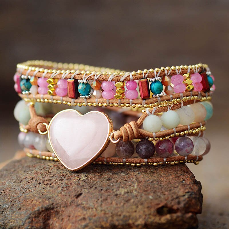 Pulseira Masala Love com Turmalina, Quartzo Rosa e Amazonita Naturais