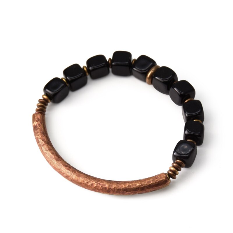 Bracelete em Obsidiana Natural e Cobre - Linha Nepal