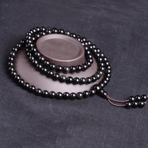 Japamala em Pedras Obsidiana Natural com 108 Contas - Linha Nepal