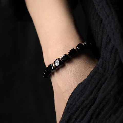 Bracelete em Obsidiana Natural e Cobre - Linha Nepal