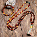 Japamala com 108 Contas em Pedras Naturais Obsidiana Mahogany, Mookaite e Turquesa Africana