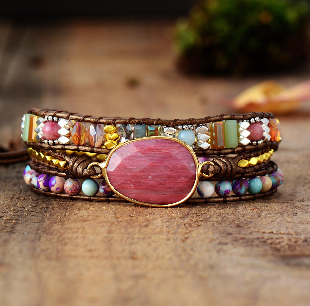 Pulseira Stone com Jaspe Roxo e Rodonita - Força e Equilíbrio