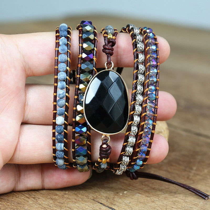 Pulseira Stone com Ônix e Quartzo - Proteção e Cura