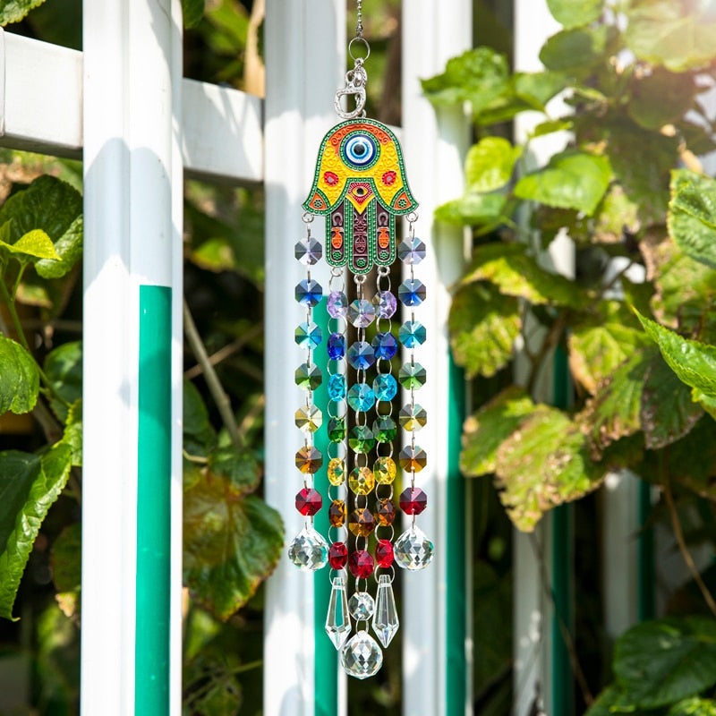 Sun Catcher Hamsa Mão de Fatima 7 Chackras - Sorte 🍀