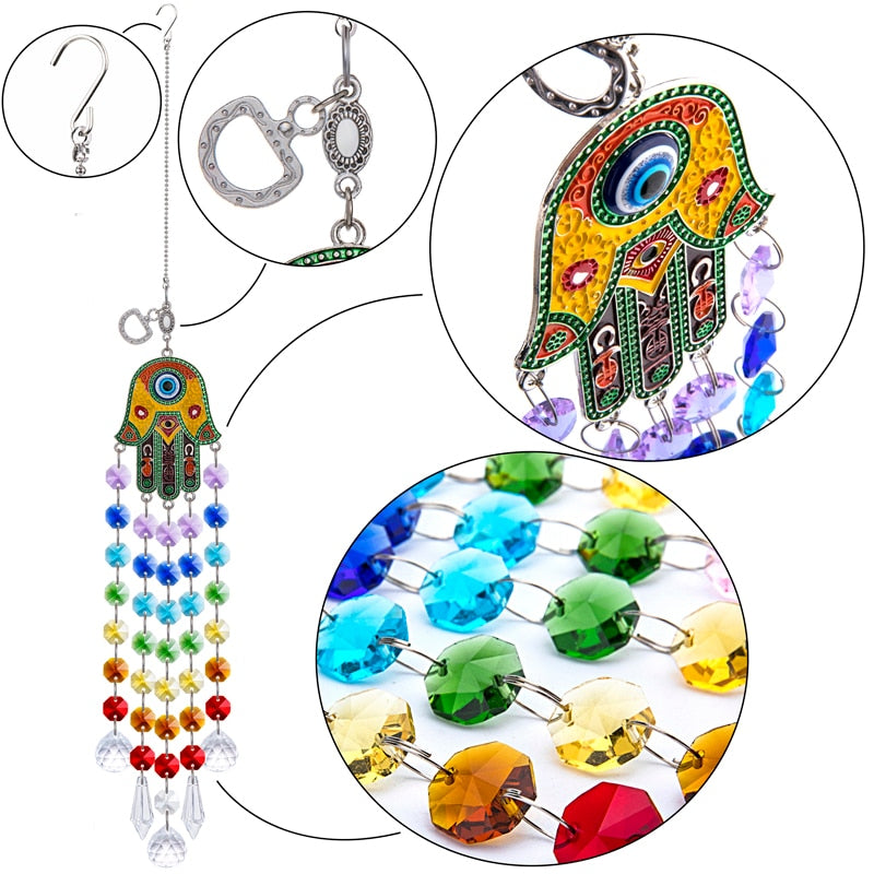 Sun Catcher Hamsa Mão de Fatima 7 Chackras - Sorte 🍀