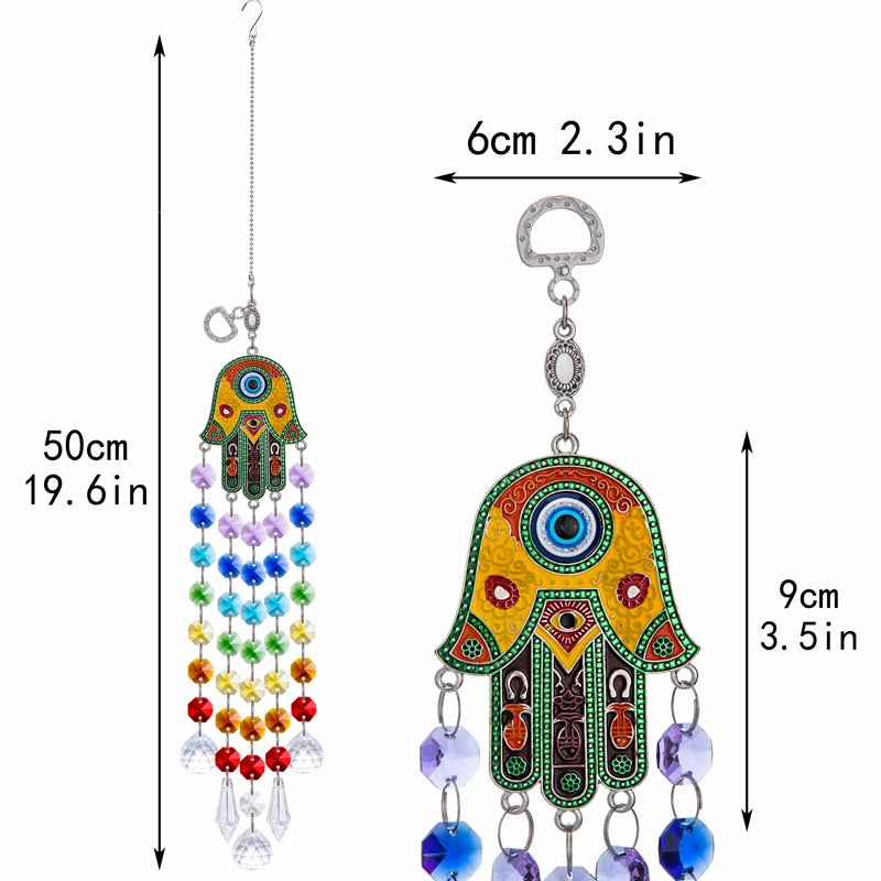 Sun Catcher Hamsa Mão de Fatima 7 Chackras - Sorte 🍀