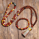 Japamala com 108 Contas em Pedras Naturais Obsidiana Mahogany, Mookaite e Turquesa Africana