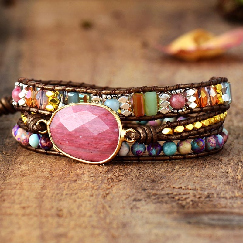 Pulseira Stone com Jaspe Roxo e Rodonita - Força e Equilíbrio